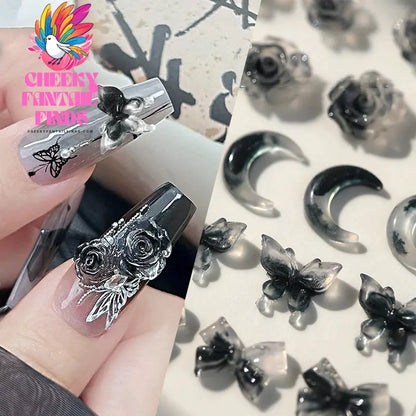 50pcs Jelly Light Variation Rose Moon Butterfly Handmade New Year Charms Nails Accessories Manicure Nail Art Charms Supplies Cheeky Fantail Finds