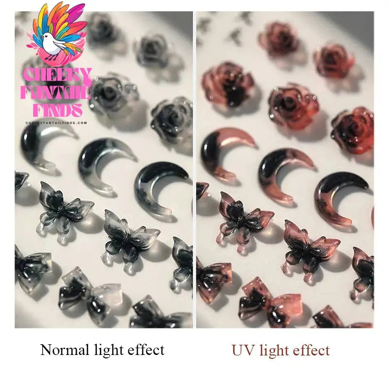 50pcs Jelly Light Variation Rose Moon Butterfly Handmade New Year Charms Nails Accessories Manicure Nail Art Charms Supplies Cheeky Fantail Finds