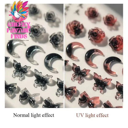 50pcs Jelly Light Variation Rose Moon Butterfly Handmade New Year Charms Nails Accessories Manicure Nail Art Charms Supplies Cheeky Fantail Finds