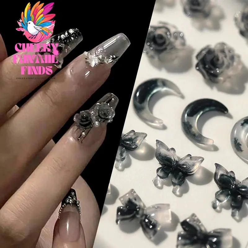 50pcs Jelly Light Variation Rose Moon Butterfly Handmade New Year Charms Nails Accessories Manicure Nail Art Charms Supplies Cheeky Fantail Finds