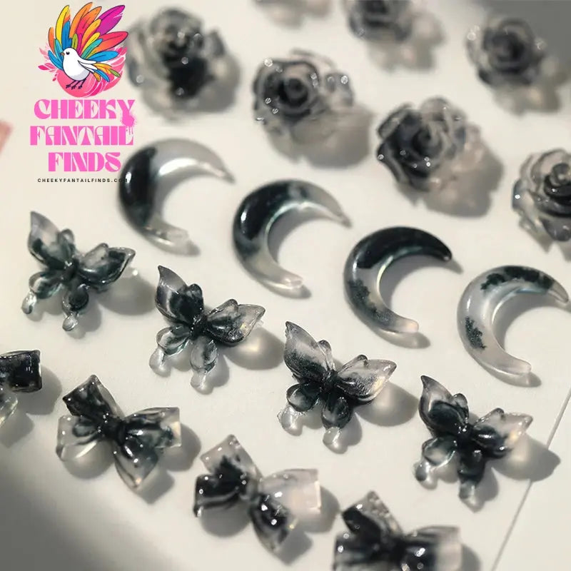 50pcs Jelly Light Variation Rose Moon Butterfly Handmade New Year Charms Nails Accessories Manicure Nail Art Charms Supplies Cheeky Fantail Finds