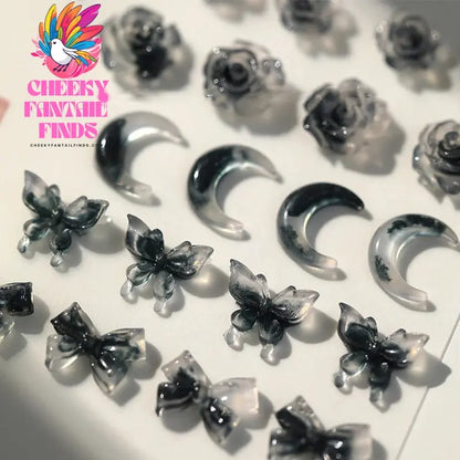 50pcs Jelly Light Variation Rose Moon Butterfly Handmade New Year Charms Nails Accessories Manicure Nail Art Charms Supplies Cheeky Fantail Finds
