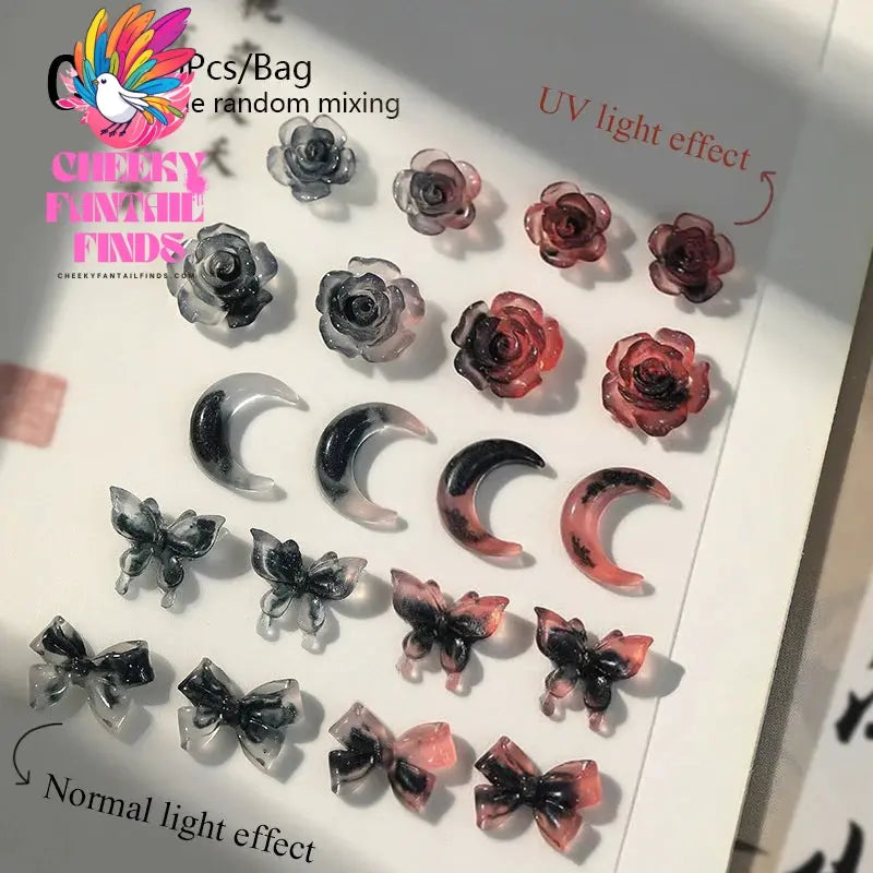 50pcs Jelly Light Variation Rose Moon Butterfly Handmade New Year Charms Nails Accessories Manicure Nail Art Charms Supplies Cheeky Fantail Finds