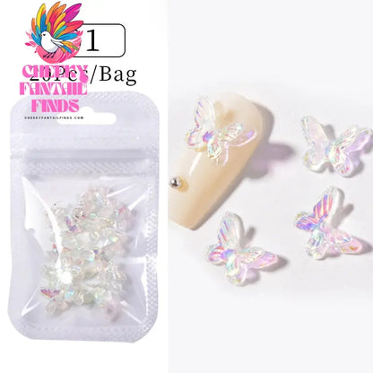50pcs Jelly Light Variation Rose Moon Butterfly Handmade New Year Charms Nails Accessories Manicure Nail Art Charms Supplies Cheeky Fantail Finds