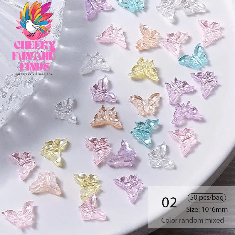 50pcs Jelly Light Variation Rose Moon Butterfly Handmade New Year Charms Nails Accessories Manicure Nail Art Charms Supplies Cheeky Fantail Finds
