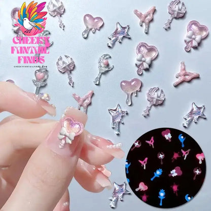 50pcs/bag White Heart Nail Pearls for DIY Nail Decoration 3D Hollow Crafting Jewelry Stars Nails Accessories Mnicure Parts Cheeky Fantail Finds