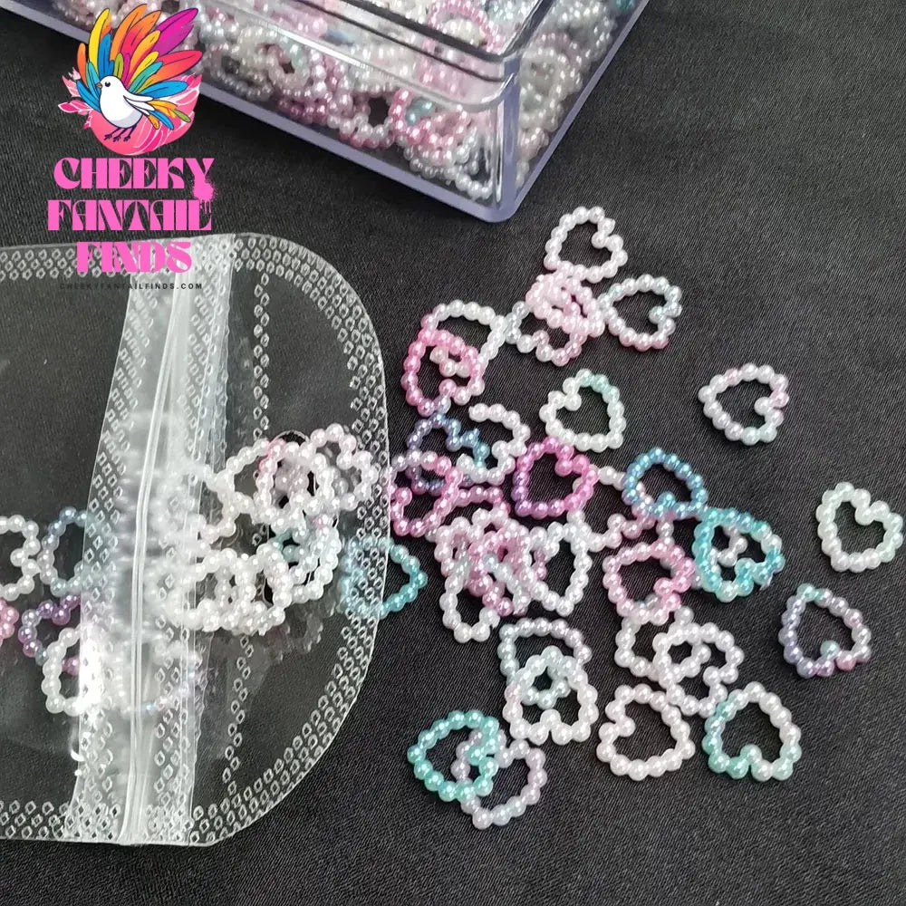 50pcs/bag White Heart Nail Pearls for DIY Nail Decoration 3D Hollow Crafting Jewelry Stars Nails Accessories Mnicure Parts Cheeky Fantail Finds
