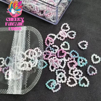 50pcs/bag White Heart Nail Pearls for DIY Nail Decoration 3D Hollow Crafting Jewelry Stars Nails Accessories Mnicure Parts Cheeky Fantail Finds