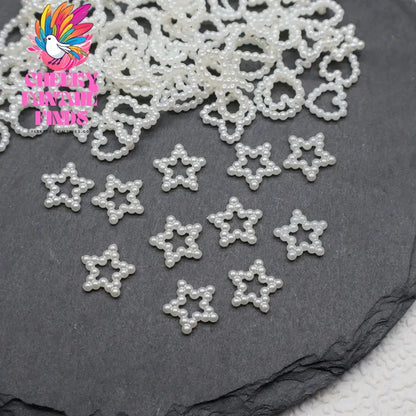 50pcs/bag White Heart Nail Pearls for DIY Nail Decoration 3D Hollow Crafting Jewelry Stars Nails Accessories Mnicure Parts Cheeky Fantail Finds