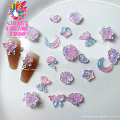 50pcs/bag White Heart Nail Pearls for DIY Nail Decoration 3D Hollow Crafting Jewelry Stars Nails Accessories Mnicure Parts Cheeky Fantail Finds
