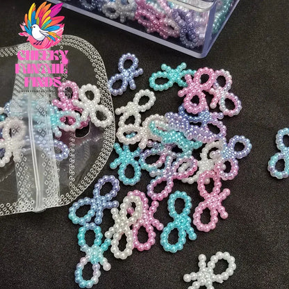 50pcs/bag White Heart Nail Pearls for DIY Nail Decoration 3D Hollow Crafting Jewelry Stars Nails Accessories Mnicure Parts Cheeky Fantail Finds