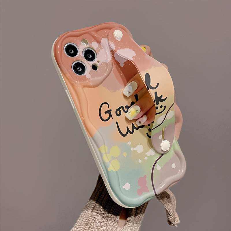 Halo Dye Smiling Face Suitable for iPhone15ProMax iPhone 14pro Phone Case Women&apos;s 12 Case 13promax Wrist Strap New 13promax Lens Full Cover Anti Drop Explosion Protection Case Advanced Sense xsmax Soft Adhesive se2se3 Pr