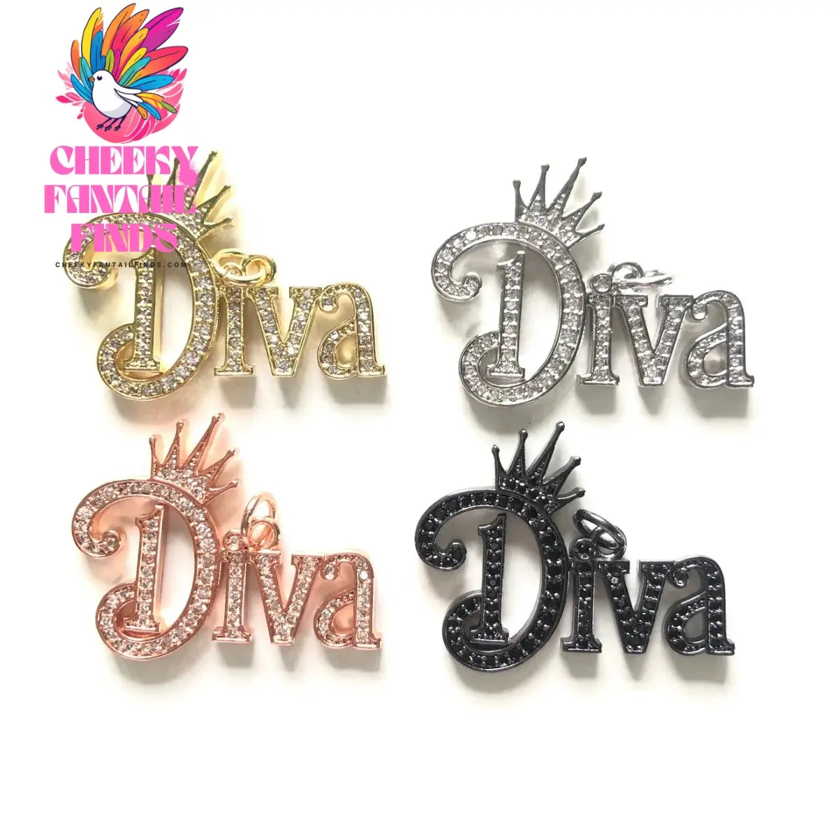 5pcs Crown DIVA Word Charms for Jewelry Making Gold-Plated Zirconia Pave Letters Pendant Women Bracelet Necklace Bangle Findings - Cheeky Fantail Finds