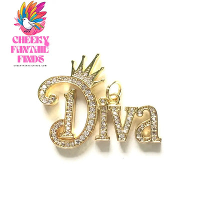 5pcs Crown DIVA Word Charms for Jewelry Making Gold-Plated Zirconia Pave Letters Pendant Women Bracelet Necklace Bangle Findings - Cheeky Fantail Finds