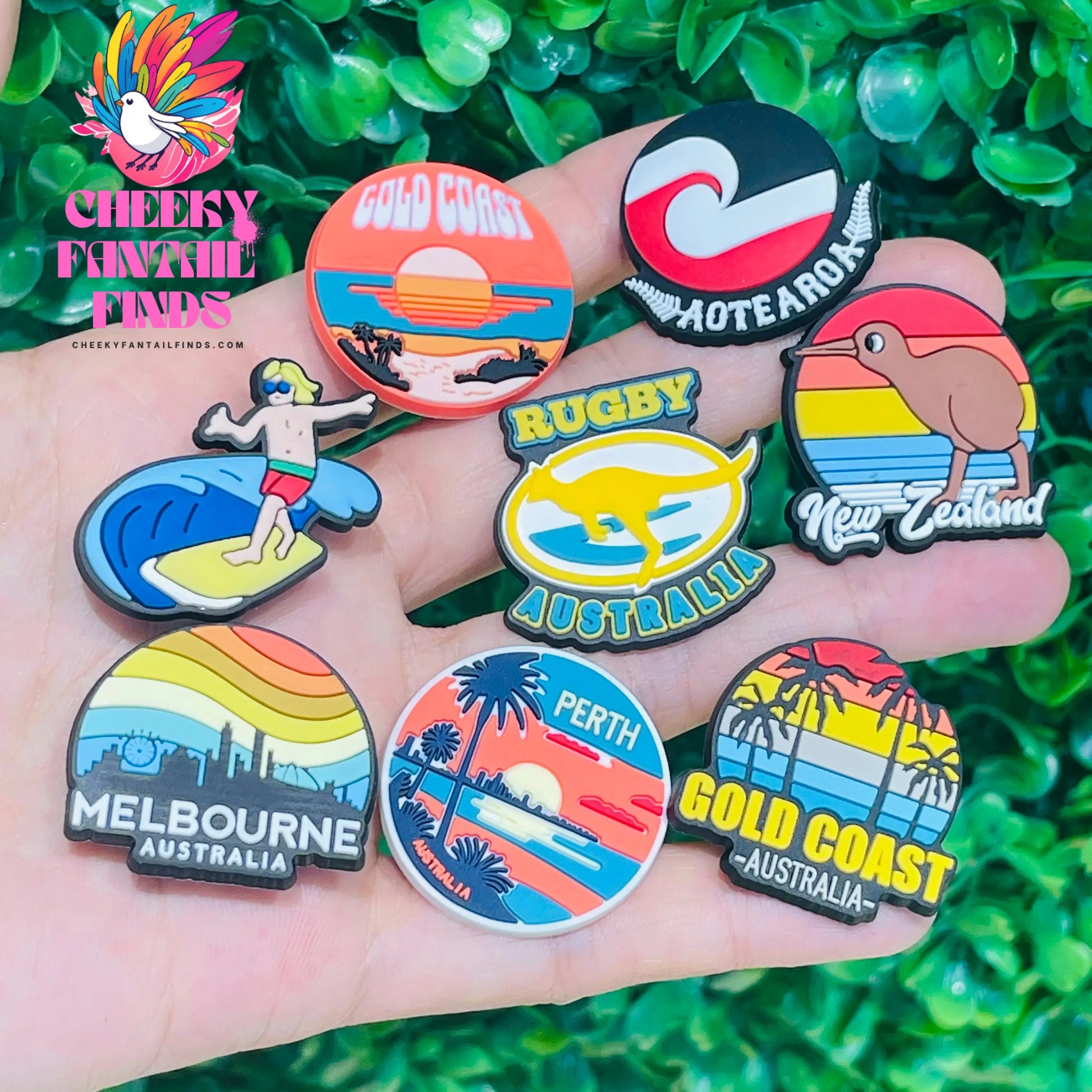 6-21Pcs New Zealand Beach Sunset Bottle PVC Shoe Buckle Accessories Funny DIY Garden Shoes Decoration For Charms Kids Party Gift Cheeky Fantail Finds