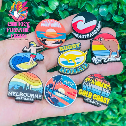 6-21Pcs New Zealand Beach Sunset Bottle PVC Shoe Buckle Accessories Funny DIY Garden Shoes Decoration For Charms Kids Party Gift Cheeky Fantail Finds