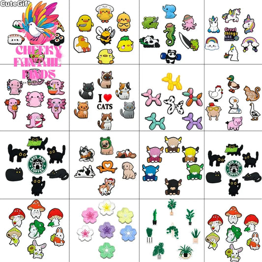 6-9PCS PVC Cute Animals Shoe Charms for Kids Cat Salamander Balloon Dog Unicorn Shoe Decorations Pins  Clogs Buckles Accessories Cheeky Fantail Finds