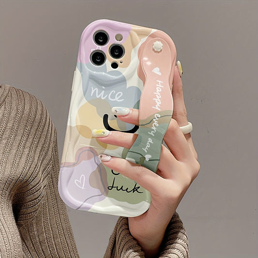 Halo Dye Smiling Face Suitable for iPhone15ProMax iPhone 14pro Phone Case Women&apos;s 12 Case 13promax Wrist Strap New 13promax Lens Full Cover Anti Drop Explosion Protection Case Advanced Sense xsmax Soft Adhesive se2se3 Pr