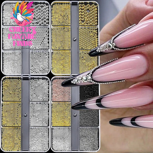 6Gird/box Stainless Steel Caviar Beads Nail Art Mixed-Size Alloy Gold/Silver Gun Bead Nail Charms 0.8-3mm Manicure Micro Ball Cheeky Fantail Finds