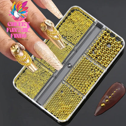 6Gird/box Stainless Steel Caviar Beads Nail Art Mixed-Size Alloy Gold/Silver Gun Bead Nail Charms 0.8-3mm Manicure Micro Ball Cheeky Fantail Finds