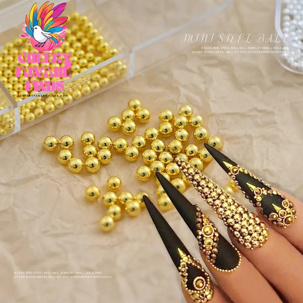 6Gird/box Stainless Steel Caviar Beads Nail Art Mixed-Size Alloy Gold/Silver Gun Bead Nail Charms 0.8-3mm Manicure Micro Ball Cheeky Fantail Finds
