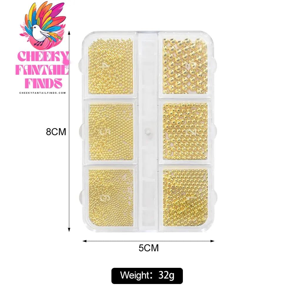6Gird/box Stainless Steel Caviar Beads Nail Art Mixed-Size Alloy Gold/Silver Gun Bead Nail Charms 0.8-3mm Manicure Micro Ball Cheeky Fantail Finds
