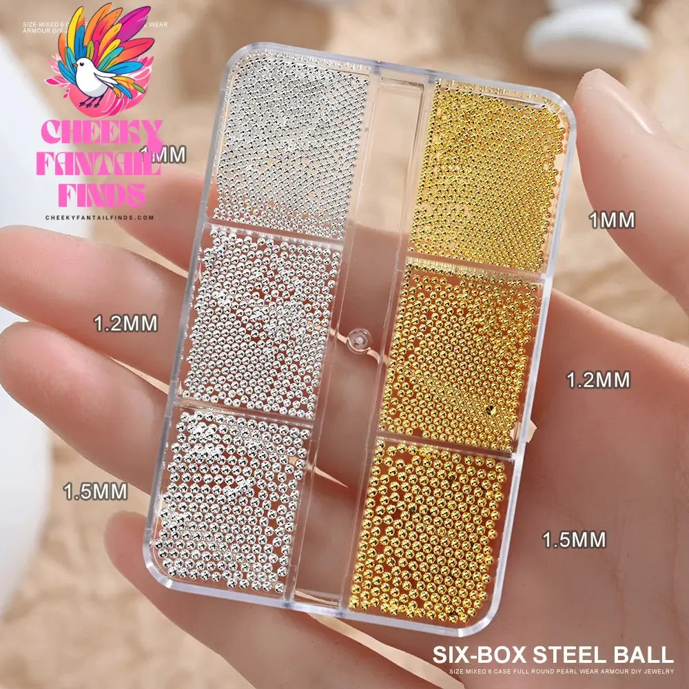 6Gird/box Stainless Steel Caviar Beads Nail Art Mixed-Size Alloy Gold/Silver Gun Bead Nail Charms 0.8-3mm Manicure Micro Ball Cheeky Fantail Finds