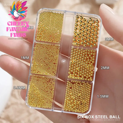 6Gird/box Stainless Steel Caviar Beads Nail Art Mixed-Size Alloy Gold/Silver Gun Bead Nail Charms 0.8-3mm Manicure Micro Ball Cheeky Fantail Finds