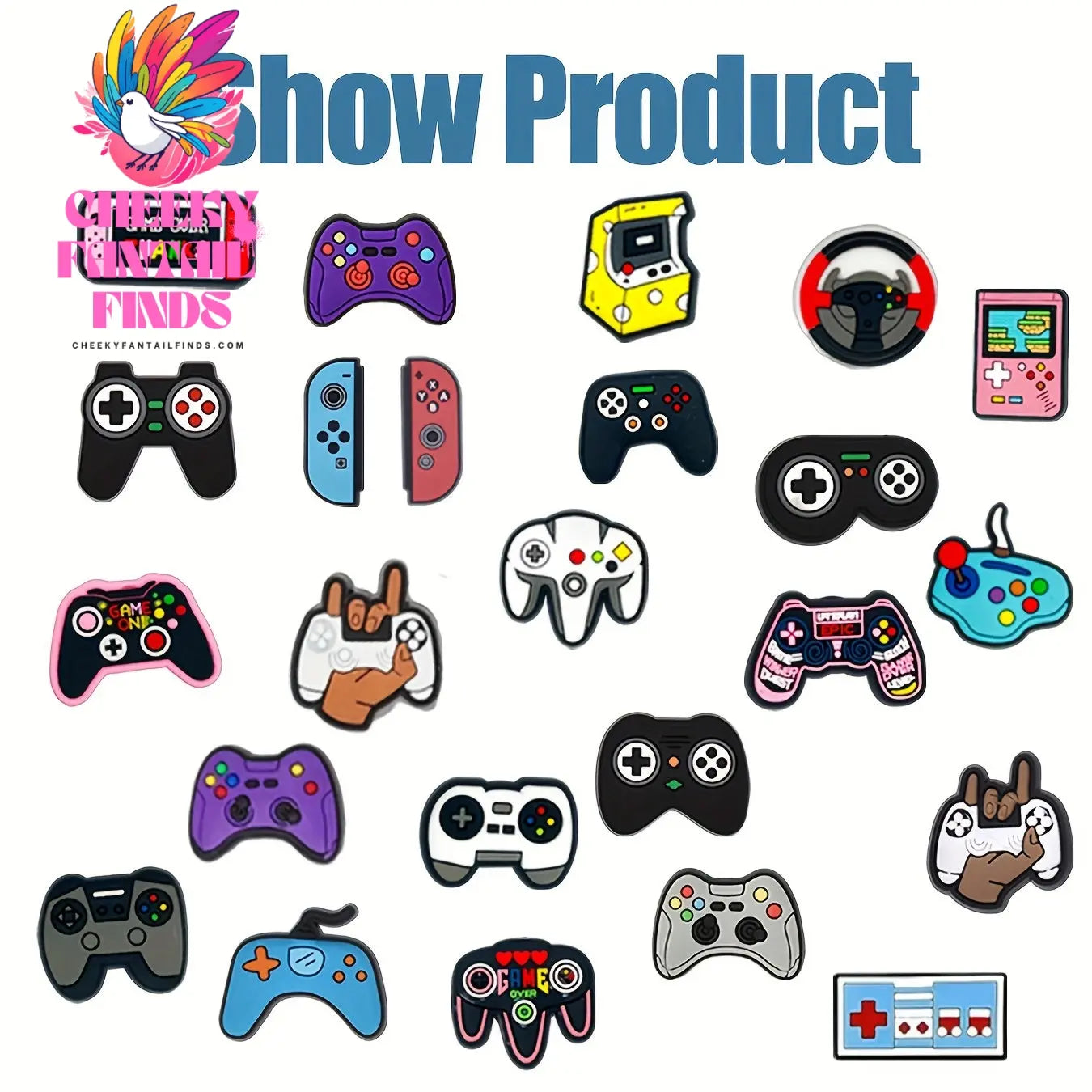 77pcs Game Series Mix, Game Console, Ball, Joystick, Basketball, English Phrase, Skateboard Shoe Charms for DIY Accessories Party Favors Cheeky Fantail Finds