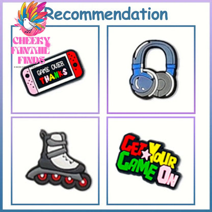77pcs Game Series Mix, Game Console, Ball, Joystick, Basketball, English Phrase, Skateboard Shoe Charms for DIY Accessories Party Favors Cheeky Fantail Finds