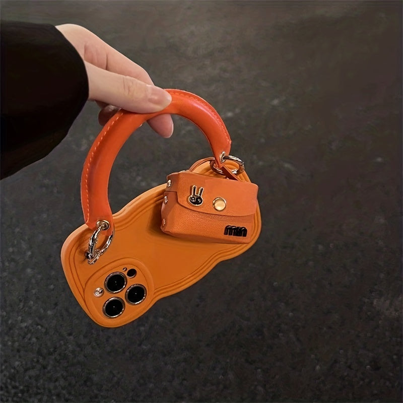 Portable Orange Phone Case With Rabbit Earphone Bag For IPhone 11 12 13 14 Pro Max