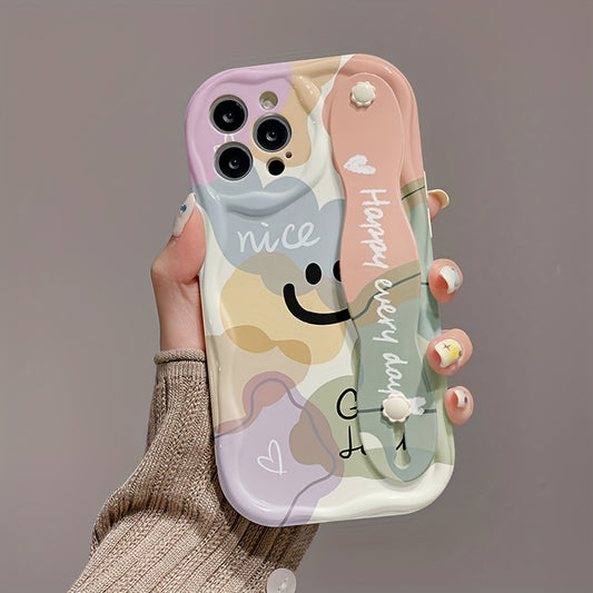 Halo Dye Smiling Face Suitable for iPhone15ProMax iPhone 14pro Phone Case Women&apos;s 12 Case 13promax Wrist Strap New 13promax Lens Full Cover Anti Drop Explosion Protection Case Advanced Sense xsmax Soft Adhesive se2se3 Pr