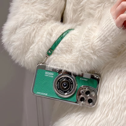 Vintage Camera Design Phone Case with PU Leather Strap for iPhone Models 11 through 14 - Stylish Protection & Convenience