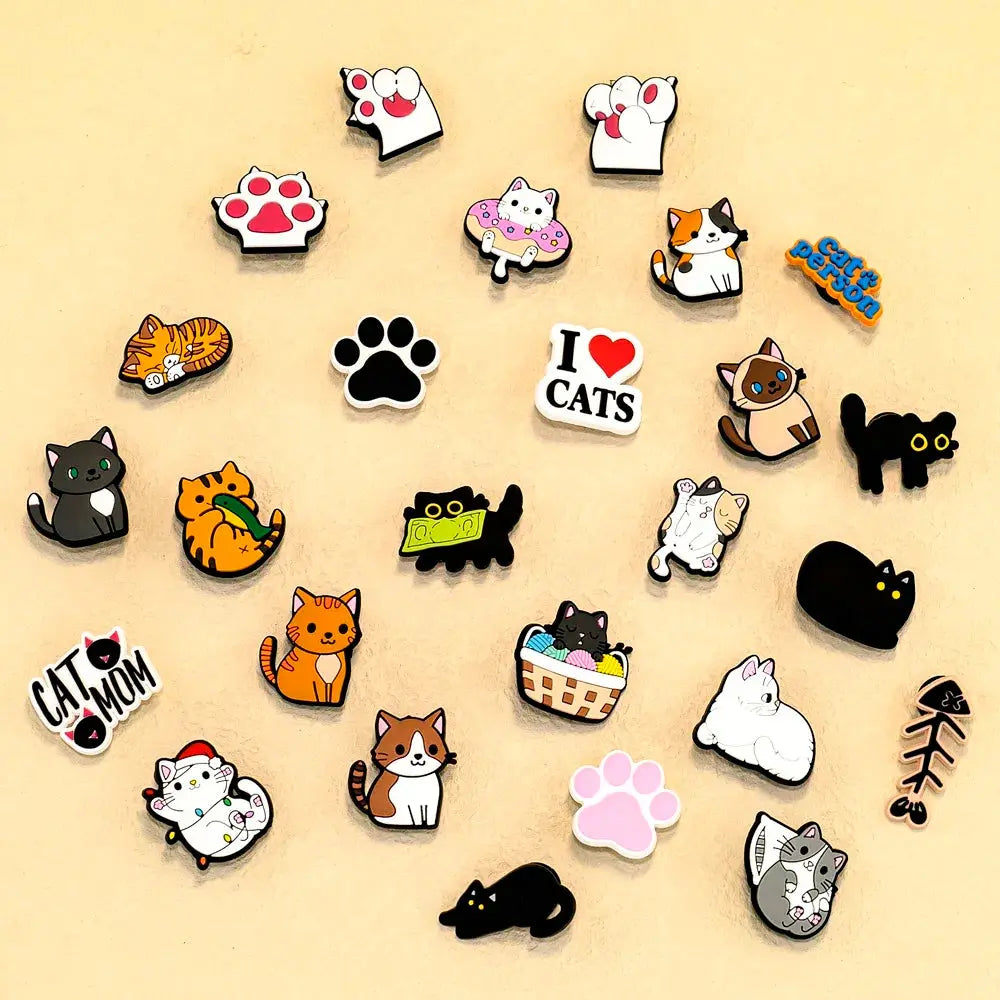 9-50pcs PVC Cat Shoe Charms Pet Shoe Decorations Pins for Women Girls Gift Sandal Accessories Ragdoll Cat Animal Clog Buckle - Cheeky Fantail Finds
