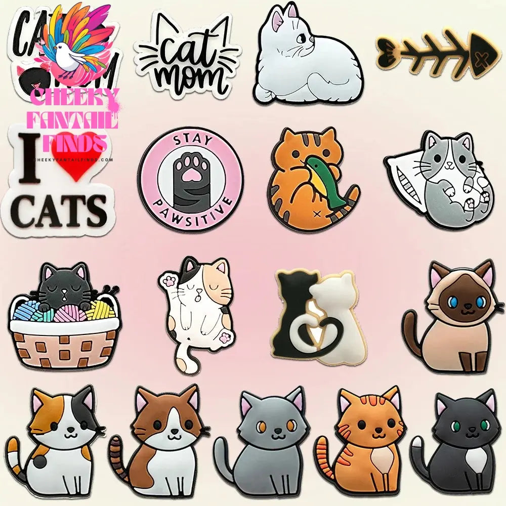 9-50pcs PVC Cat Shoe Charms Pet Shoe Decorations Pins for Women Girls Gift Sandal Accessories Ragdoll Cat Animal Clog Buckle - Cheeky Fantail Finds