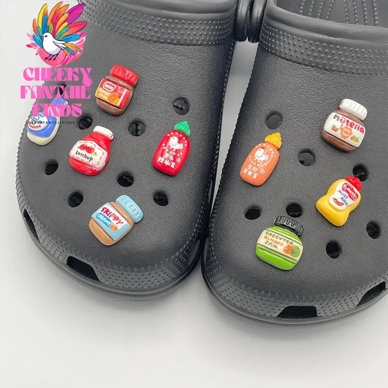 9Pcs Cute Peanut Butter Shoe Decoration For Sandals DIY Parts Fun Tomato Sauce Shoe Charms For Child's Slippers Accessories Gift Cheeky Fantail Finds