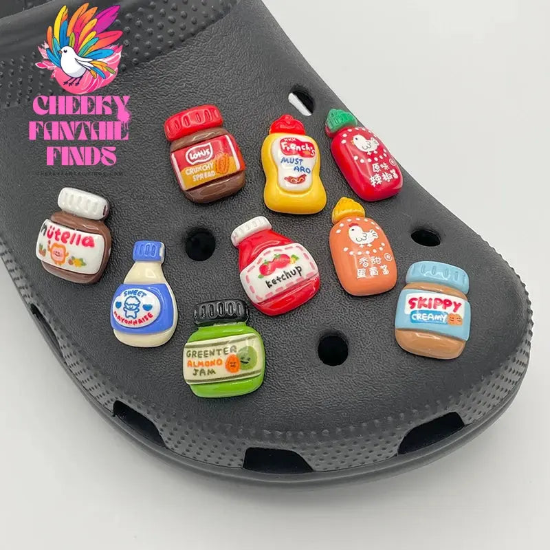 9Pcs Cute Peanut Butter Shoe Decoration For Sandals DIY Parts Fun Tomato Sauce Shoe Charms For Child's Slippers Accessories Gift Cheeky Fantail Finds