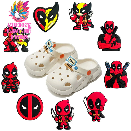 9Pcs/Set Deadpool Shoe Charms Cartoon Series Shoes Decoration Accessorie Buckle DIY Clogs Sandal Wristband Kids Gifts Cheeky Fantail Finds