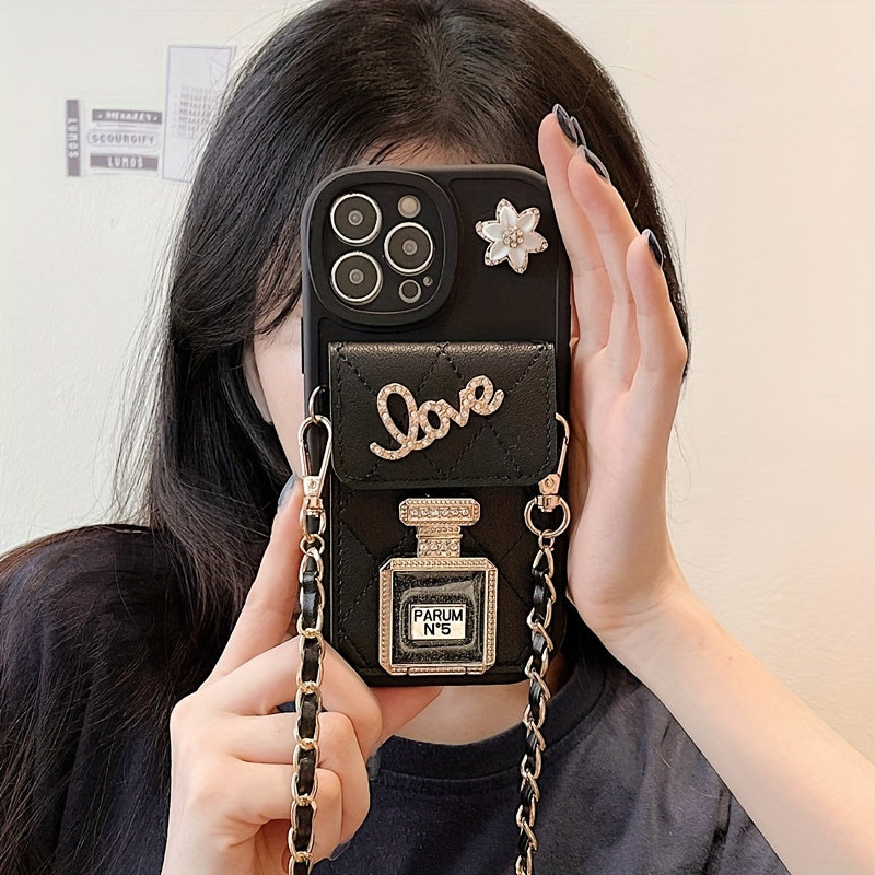 iPhone 14 Pro Max/13/12/11X/XR/XSMAX/8Plus/7Plus/6S/se3/se2 Premium Soft TPU Phone Case with Luxury Perfume Bottle Design - Small Mirror, Cross-Body Bag Card Holder, Lanyard - Durable and Stylish Accessory