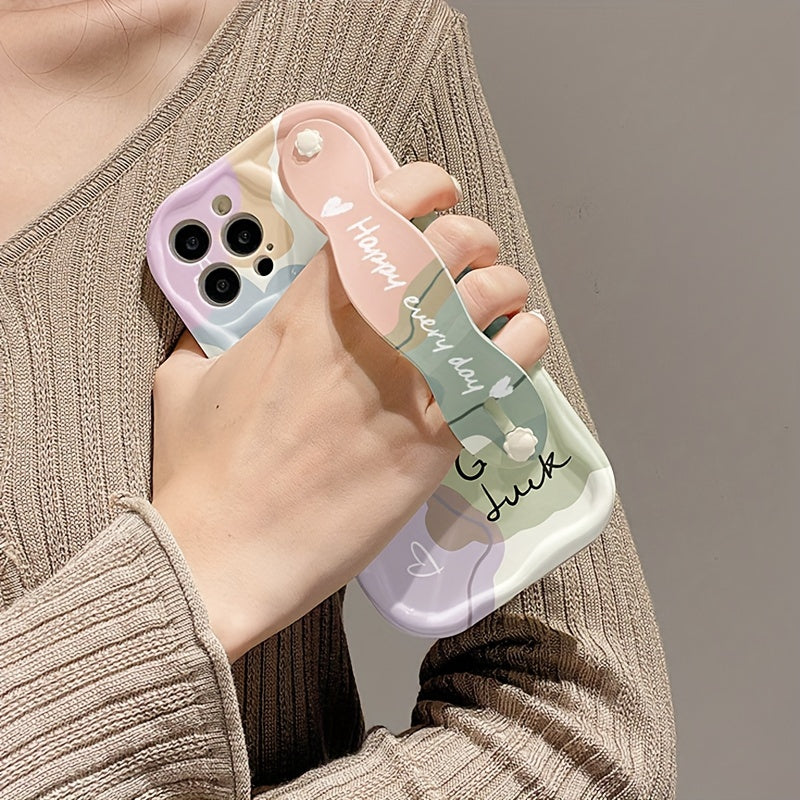 Halo Dye Smiling Face Suitable for iPhone15ProMax iPhone 14pro Phone Case Women&apos;s 12 Case 13promax Wrist Strap New 13promax Lens Full Cover Anti Drop Explosion Protection Case Advanced Sense xsmax Soft Adhesive se2se3 Pr
