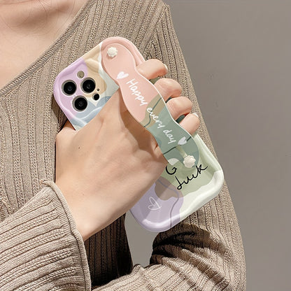 Halo Dye Smiling Face Suitable for iPhone15ProMax iPhone 14pro Phone Case Women&apos;s 12 Case 13promax Wrist Strap New 13promax Lens Full Cover Anti Drop Explosion Protection Case Advanced Sense xsmax Soft Adhesive se2se3 Pr