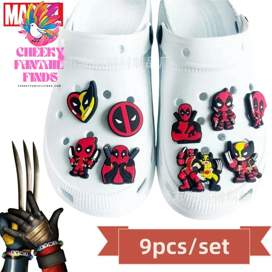 9pcs Movies Deadpool 3 Shoe Charms Deadpool and Wolverine Shoe Accessories Decoration DIY Classic Clog Sandal Garden Shoe Buckle Cheeky Fantail Finds