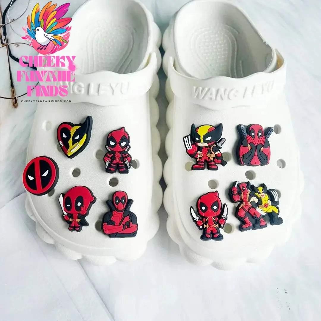9pcs/set Movie Deadpool&Wolverine Shoes Buckle DIY Soft Glue Shoes Flower Decorative Accessories Charms Cheeky Fantail Finds