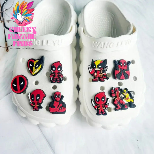 9pcs/set Movie Deadpool&Wolverine Shoes Buckle DIY Soft Glue Shoes Flower Decorative Accessories Charms Cheeky Fantail Finds