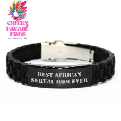 African Serval Cat Gifts | Funny Best African Serval Mom Ever Glide lock Clasp Bracelet | Gifts for Father's Day Unique Gifts from Dad to Daughter - Image 1