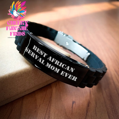 African Serval Cat Gifts | Funny Best African Serval Mom Ever Glide lock Clasp Bracelet | Gifts for Father's Day Unique Gifts from Dad to Daughter - Image 2