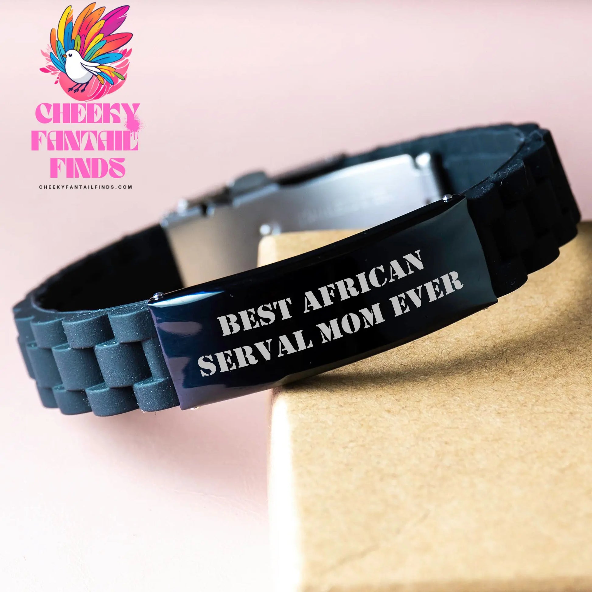 African Serval Cat Gifts | Funny Best African Serval Mom Ever Glide lock Clasp Bracelet | Gifts for Father's Day Unique Gifts from Dad to Daughter - Image 3