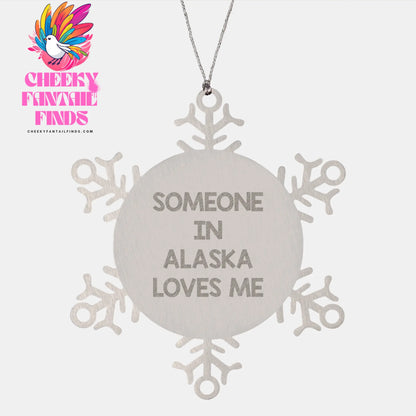 Alaska Gifts for Men from Someone in Alaska Loves Me, Snowflake Ornament, Christmas Unique Gifts, Premium Stainless Steel, Shatterproof, Durable - Image 1