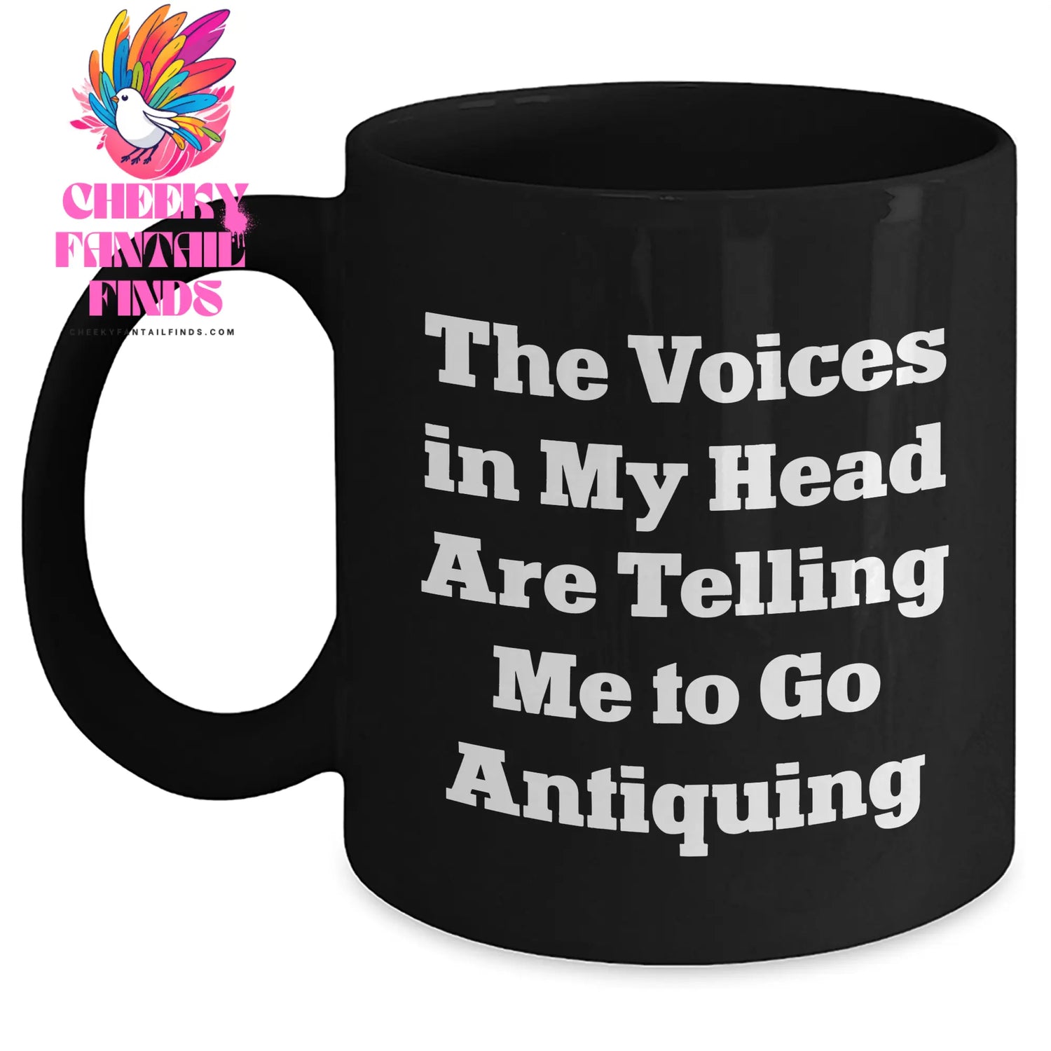 Antiquing Adventures await, Funny Quote Black Coffee Mug for Mother's Day Unique Gifts from Family and Friends - Main