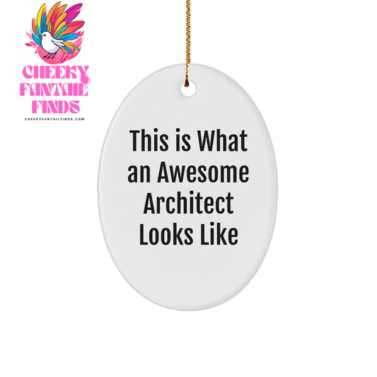 Architect Gifts from Friends, Christmas Unique Oval Ornaments with Quote 'This Is What An Awesome Architect Looks Like' for Men, Women, Coworkers, Family - Image 1